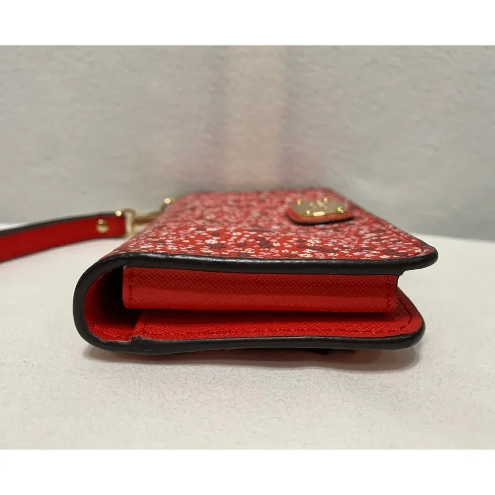 SOLD***Michael Kors Floral Snap Bifold Wallet Wristlet Red Gold - Picture 8 of 12